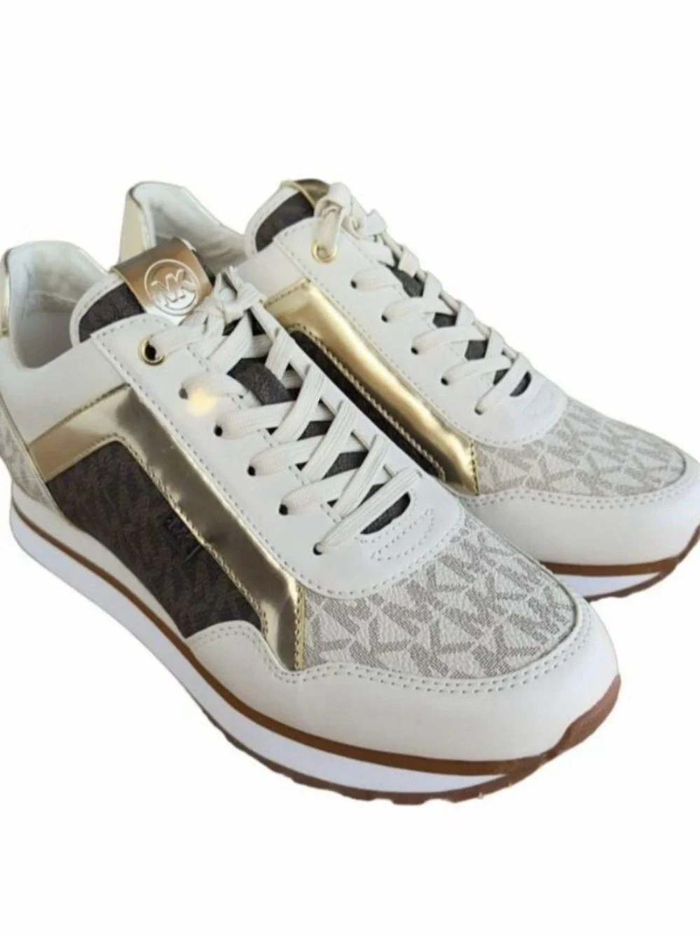 Michael Kors Cream, Brown and Gold Logo Platform Sneaker